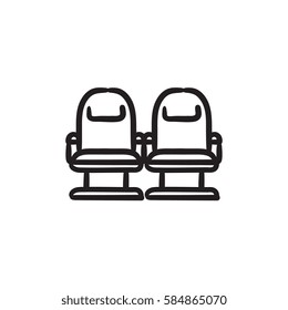 Icono de dibujo vectorial de sillas de cine aislado en segundo plano. Icono de sillas de cine dibujadas a mano. Las sillas de cine dibujan un icono para infografía, sitio web o aplicación.