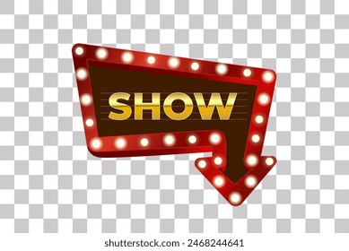 Cinema or circus banner vintage theater lighting sign with show announcement luminous square billboard with glowing bulbs. Luxury add signboard with copy space vector backdrop