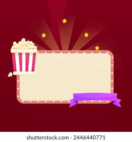 Cinema Circus Billboard Popcorn Ribbon Background Poster Pop Up Banner Window Vector Design