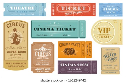 Cinema, Circus Funfair, Theater Show Retro Tickets