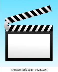 cinema clapper with blank field over blue background