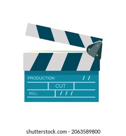 Cinema clapper icon. Colorful cinema clapperboard isolated on white background. Movie production-related icon. Vector illustration 