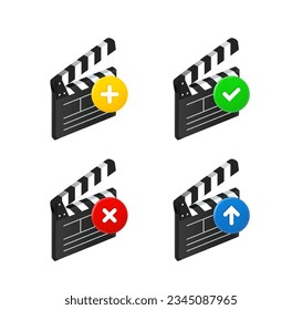 Icono de pincel de cine con diferentes pictogramas. conjunto de iconos vectoriales de 3 d