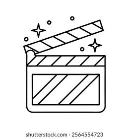 cinema clapper line art icon sign silhouette vector illustration