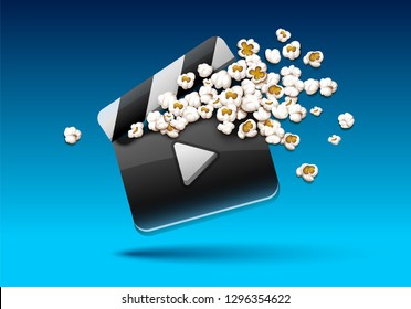 Cinema clapper with popcorn pouring out. Movie film concept. Eps10 vector illustration.