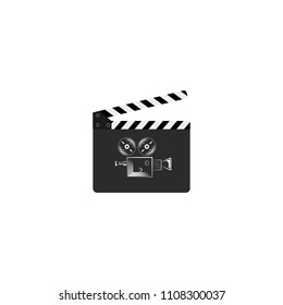 Cinema clapper and retro movie camera logo vector design elements
