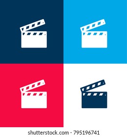 cinema clapperboard four color material and minimal icon logo set in red and blue