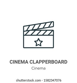 Cinema clapperboard outline vector icon. Thin line black cinema clapperboard icon, flat vector simple element illustration from editable cinema concept isolated on white background