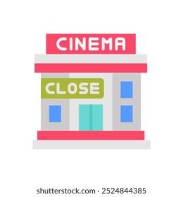 Ícones planos fechados em cinema, ilustração de vetor