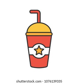 Cinema cold drink color icon. Disposable paper or plastic cup with star. Isolated vector illustration