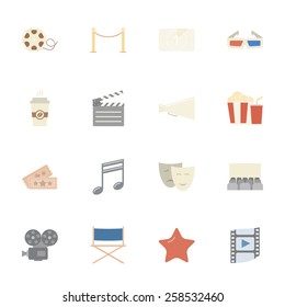 Cinema color flat icons set vector graphic design