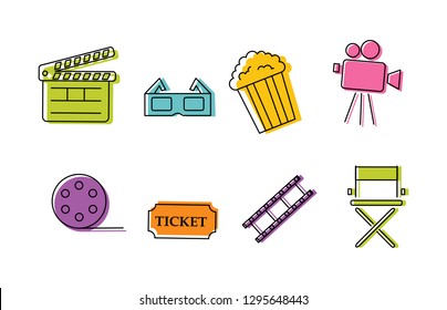 Cinema colorful icons. Signs and symbols collection icon for websites.