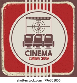 cinema coming soon poster retro style seats and film strip countdown