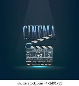 Cinema concept with directors clapper for filmmaking retro style. Vector illustration. cinema movie poster template with clapper