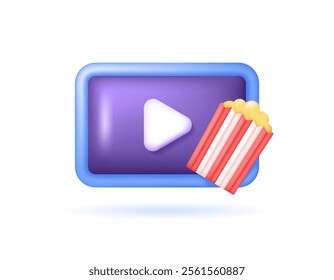 cinema concept. movie or theater. entertainment and shows. illustration of a video symbol with popcorn. symbol or icon. minimalist 3d style design. element