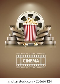 Cinema concept with popcorn and cinefilmss retro style. Eps10 vector illustration