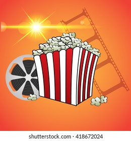 Cinema concept poster template with popcorn bowl film strip  vector illustration eps 10 