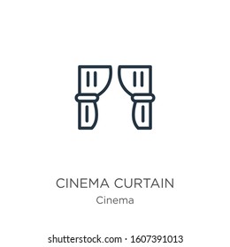 Cinema curtain icon. Thin linear cinema curtain outline icon isolated on white background from cinema collection. Line vector sign, symbol for web and mobile