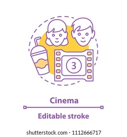 Cinema date concept icon. Couple in love pastime. Romantic relationships idea thin line illustration. Vector isolated outline drawing. Editable stroke