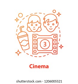 Cinema date concept icon. Couple in love pastime. Romantic relationships idea thin line illustration. Vector isolated outline drawing