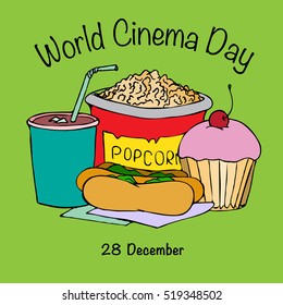 Cinema day. Flat vector colorful illustration. Isolated