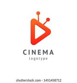 cinema design elements template. Minimalistic logo design. movie vector logotype. Business sign, identity, label, media badge.