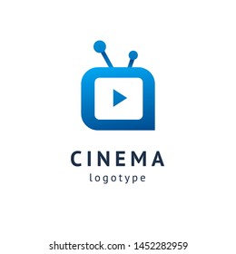 cinema design elements template. Minimalistic logo design. movie vector logotype. Business sign, identity, label, media badge.
