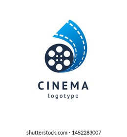 cinema design elements template. Minimalistic logo design. movie vector logotype. Business sign, identity, label, media badge.