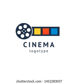 cinema design elements template. Minimalistic logo design. movie vector logotype. Business sign, identity, label, media badge.