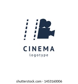 cinema design elements template. Minimalistic logo design. movie vector logotype. Business sign, identity, label, media badge.