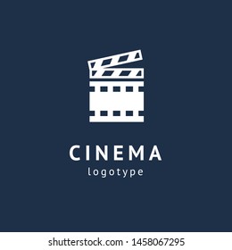 cinema design elements template. Minimalistic logo design. movie vector logotype. Business sign, identity, label, media badge.