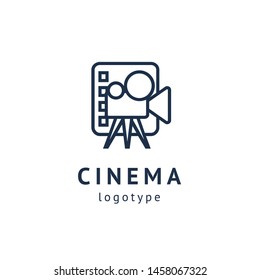 cinema design elements template. Minimalistic logo design. movie vector logotype. Business sign, identity, label, media badge.