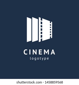 cinema design elements template. Minimalistic logo design. movie vector logotype. Business sign, identity, label, media badge.