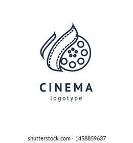 cinema design elements template. Minimalistic logo design. movie vector logotype. Business sign, identity, label, media badge.