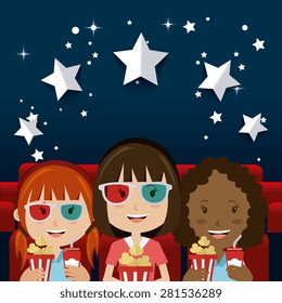 Cinema design over blue background, vector illustration.