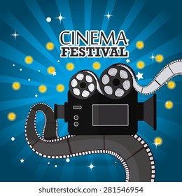 Cinema design over blue background, vector illustration.
