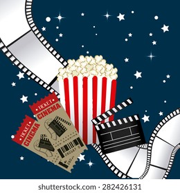 Cinema design over blue background, vector illustration.