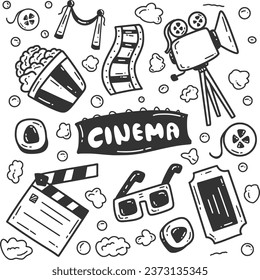 cinema doodle illustration collection equipment