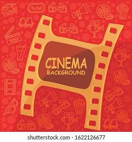 Cinema doodles Background, with hand drawn sketchy of Cinema, movie, film symbols or Icon