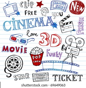 Cinema Doodles,   set of vector hand-drawn icons