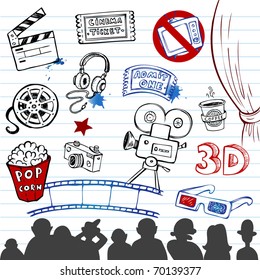 Cinema Doodles, set of vector hand-drawn icons