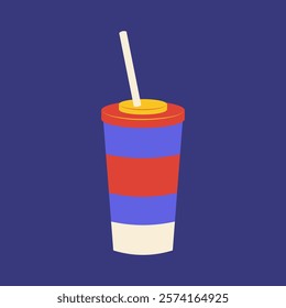 Cinema drink in paper cup in flat design. Refreshing soda for movie watch. Vector illustration isolated.