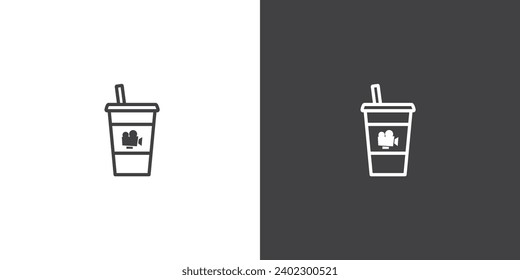 Cinema drinks vector icon. Movie elements. Simple Cinema movie signs. Isolated Cinema movie on black and white background.