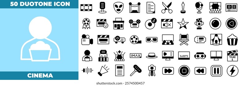 Cinema Duotone Editable Icons set. Vector illustration in modern thin duotone style of cinema icons: camera, play, pause, media, etc