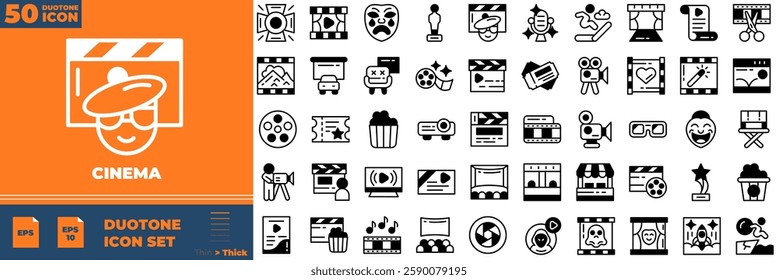 Cinema Duotone Editable Icons set. Vector illustration in modern thin duotone style of cinema icons: cinema, ticket, theatre, etc