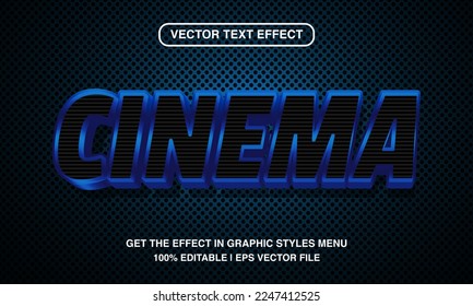 Cinema, editable text effect template, futuristic blue neon light effect font style, movie title