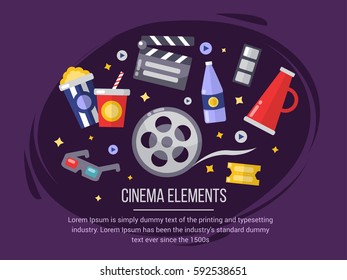 Cinema elements. Movie illustration for poster, ticket, invitation, party