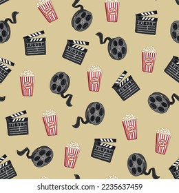 Cinema elements vector seamless pattern.
