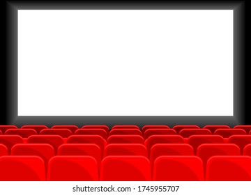 Cinema empty hall chairs vector flat background watching movie illustration.