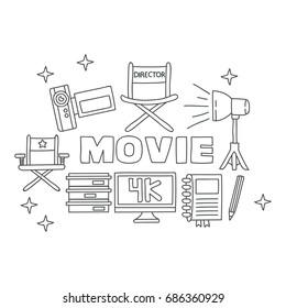 Cinema and entertainment arts hand drawn decorative icons set isolated